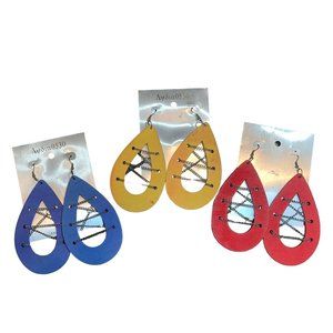 Set of 3 Vintage Wood and Chain Dangle Earrings